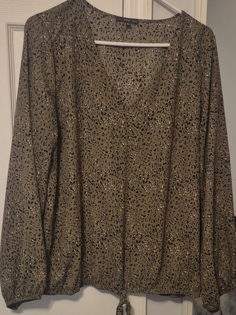West Kei Olive Leopard-Print Tie-Hem Blouse